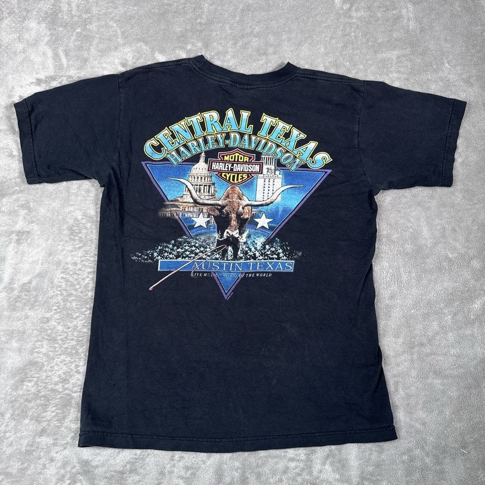 Vtg Harley Davidson Texas T-Shirt Thrashed Size Medium Bull Horns